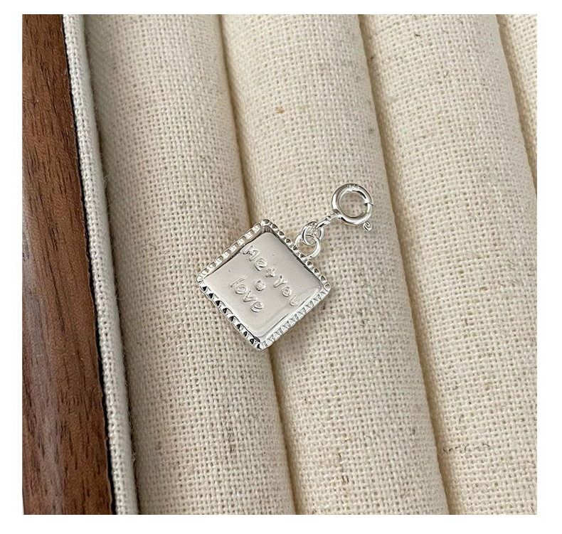 S925 pure silver Korean version niche design white silver fashionable pendant, simple and stylish heart-shaped letter side pendant pic 13