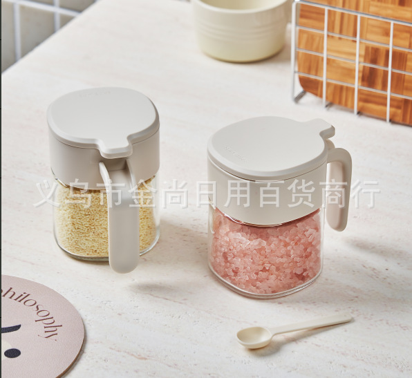 Sealed moisture-proof glass seasoning jar, household kitchen sugar and salt jar, press-type glass seasoning bottle set pic 1
