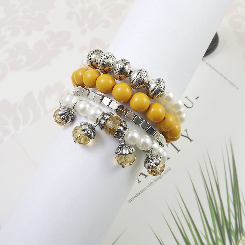 度假风欧美波西米亚风珍珠水晶手工串珠弹力创意手链女款S7760详情3