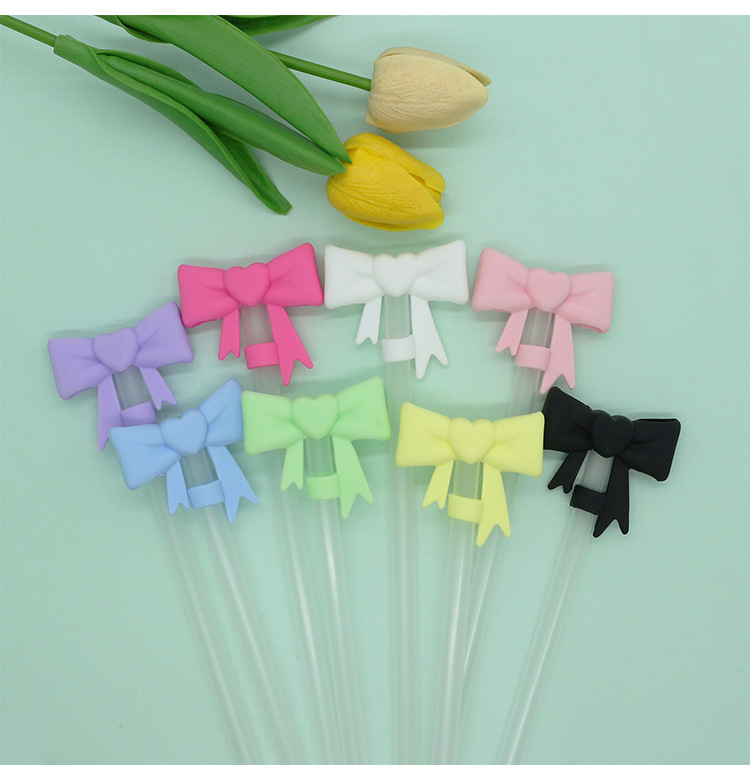 跨境现货爱心蝴蝶结吸管帽硅胶吸管套stanley水杯10mm吸管盖批发详情10