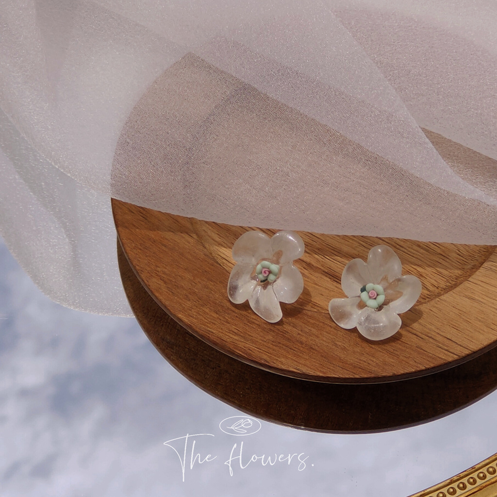 [Blue Sky Flower World]925 Silver Needle Transparent Acrylic Flower Stud Earrings for Women, New Japanese and Korean Style Earrings Factory pic 1