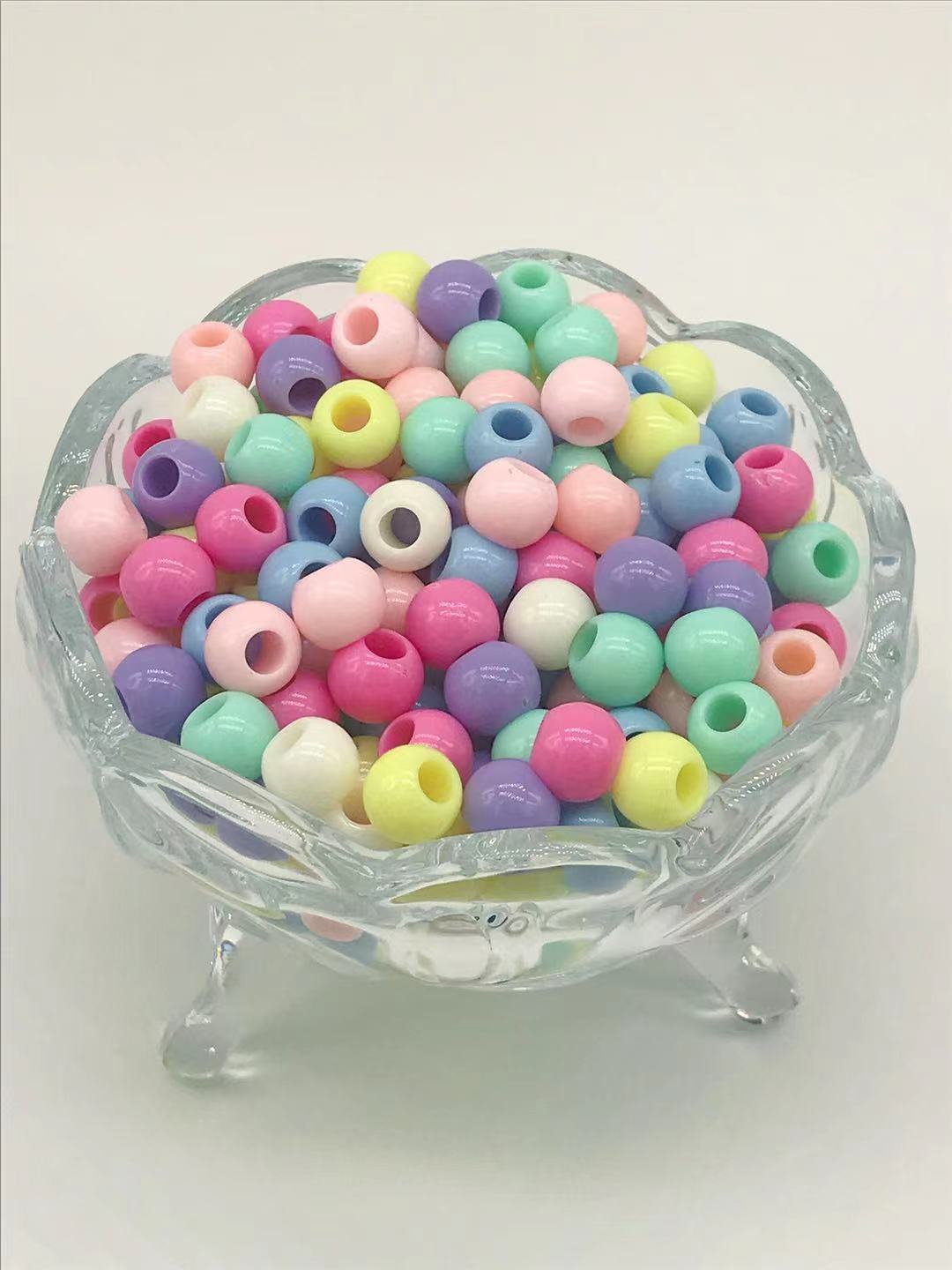 Large-hole round beads solid color spring color 10mm acrylic beads for children DIY handcrafted bead material, hole diameter 4.4mm pic 1