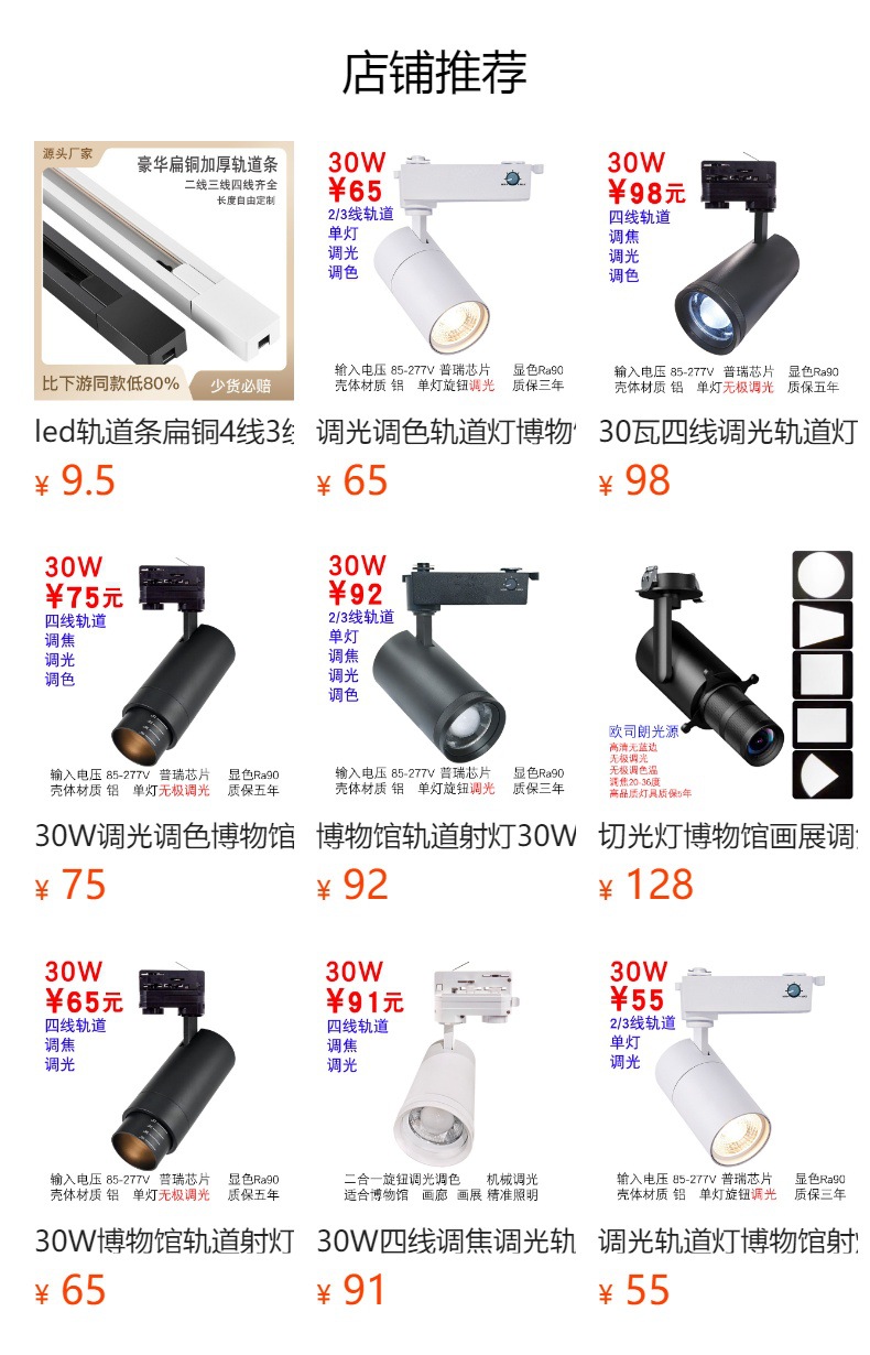 30W博物馆射灯led调焦调光调色轨道灯画廊画展高显色照明导轨灯详情1