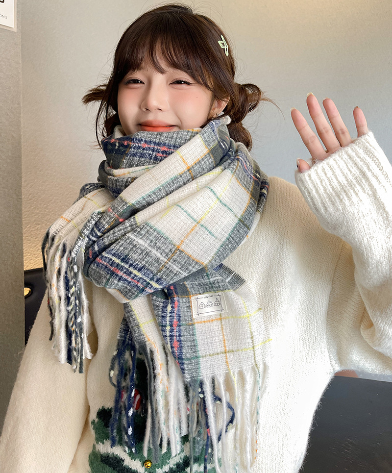 桐庐围巾女千鸟格披肩两用韩版百搭爆款保暖新款冬季高级学生围脖详情5