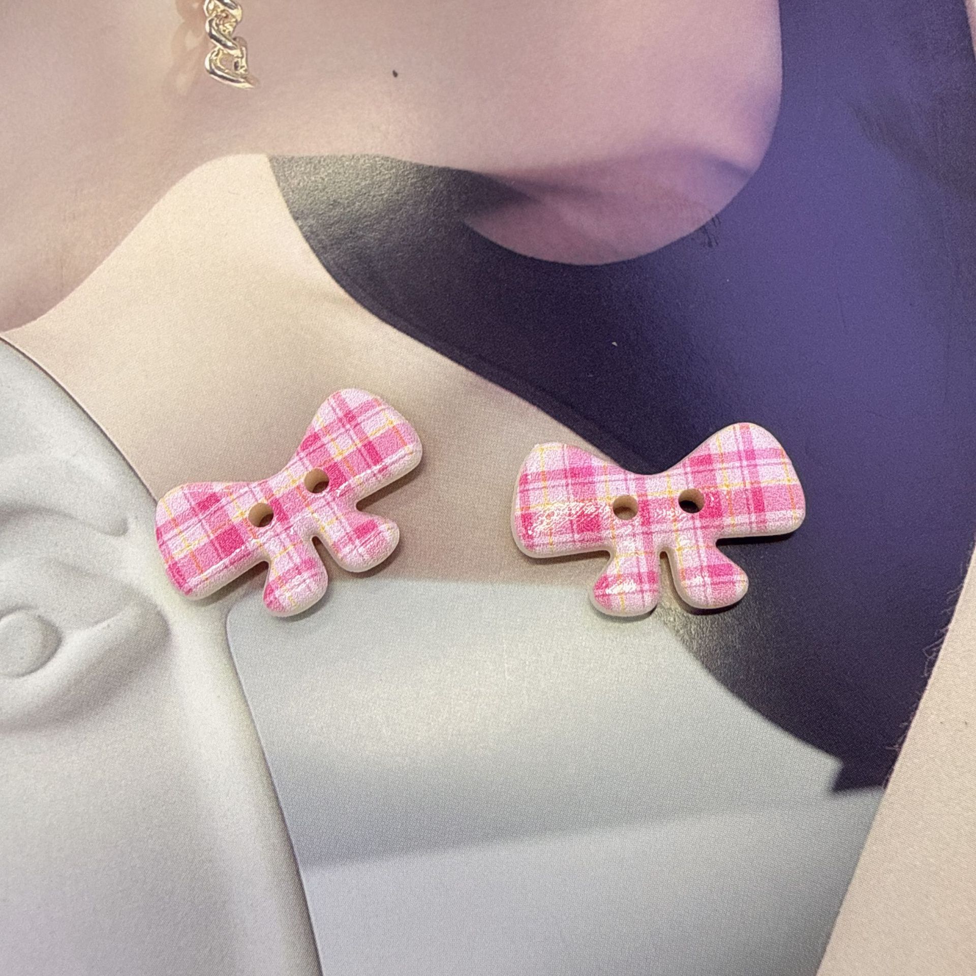 Freshly plaids printed lazo botones handmade diy tocados y gorros ropa accesorios botones ensamblaje pic 4