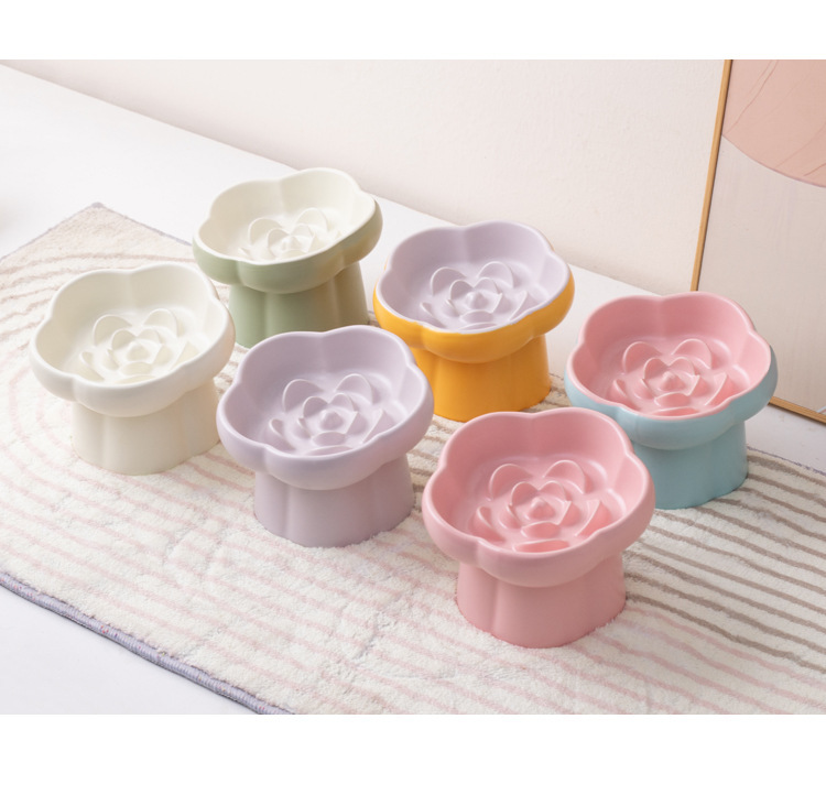 Pet slow food bowl, high-footed ceramic cat bowl, dog bowl, small dog and cat slow food, anti-choking and anti-knocking, neck-protecting slanted bowl pic 11
