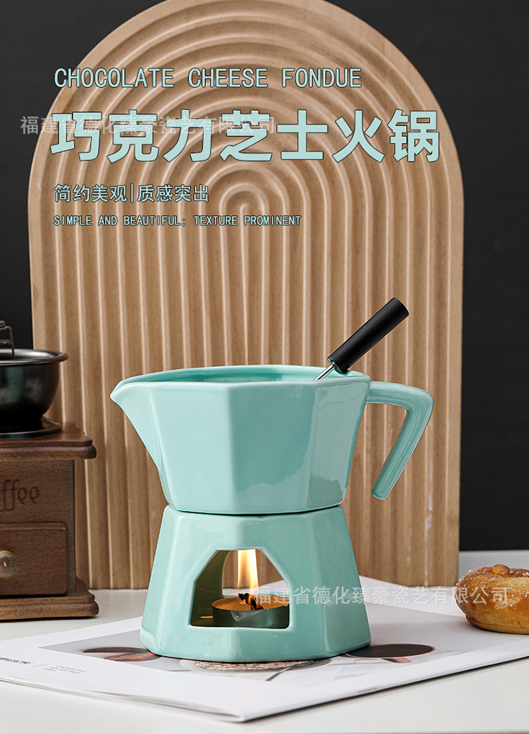 创意八角绿色陶瓷芝士奶酪加热炉  DIY巧克力融化炉蜡烛加热炉详情1