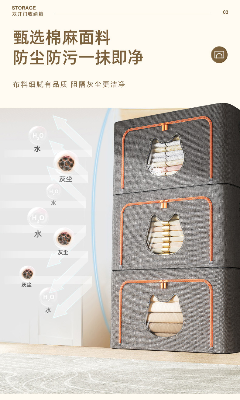 阳离子面料动物头像透视收纳箱实心钢架折叠多功能宿舍储物箱宠物猫猫窝笼园艺用品详情5