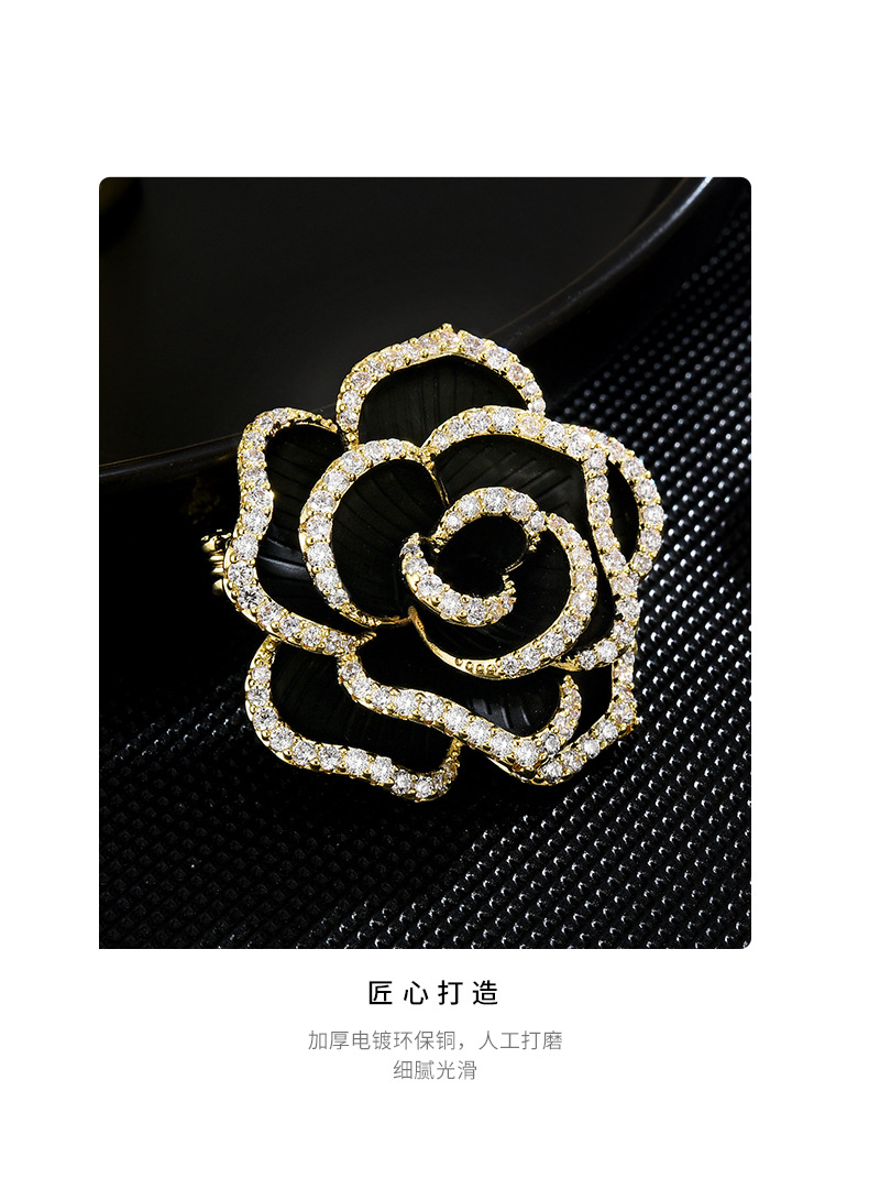 新款轻奢山茶花胸针高档女设计感小众气质复古胸花小香风别针配饰详情6