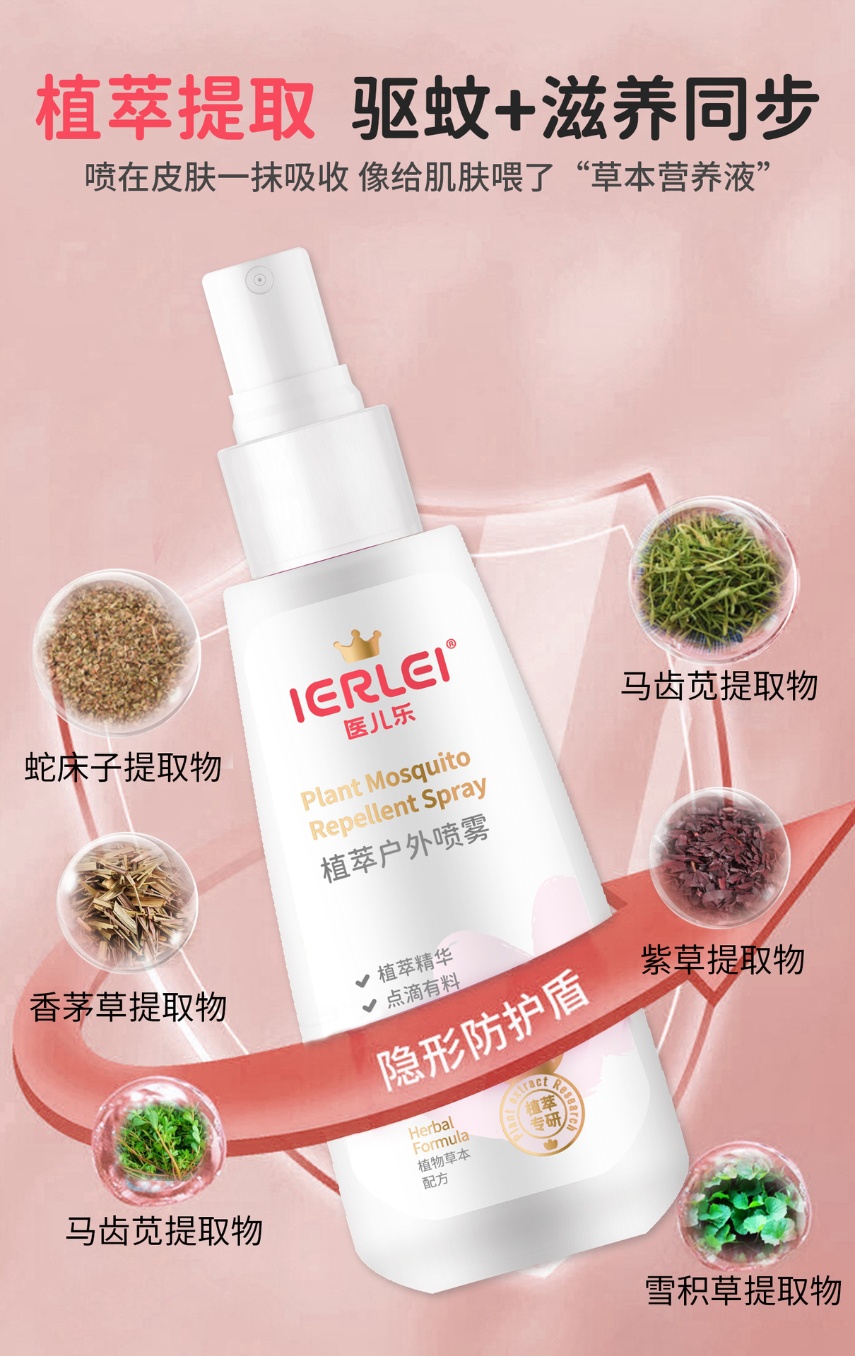 医儿乐植萃户外喷雾清凉花露水驱蚊止痒保健液夏季户外防痱批发详情4