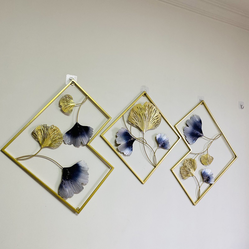 现代简约铁艺金属墙面挂画立体三联组合壁挂跨境热销装饰品银杏叶详情16
