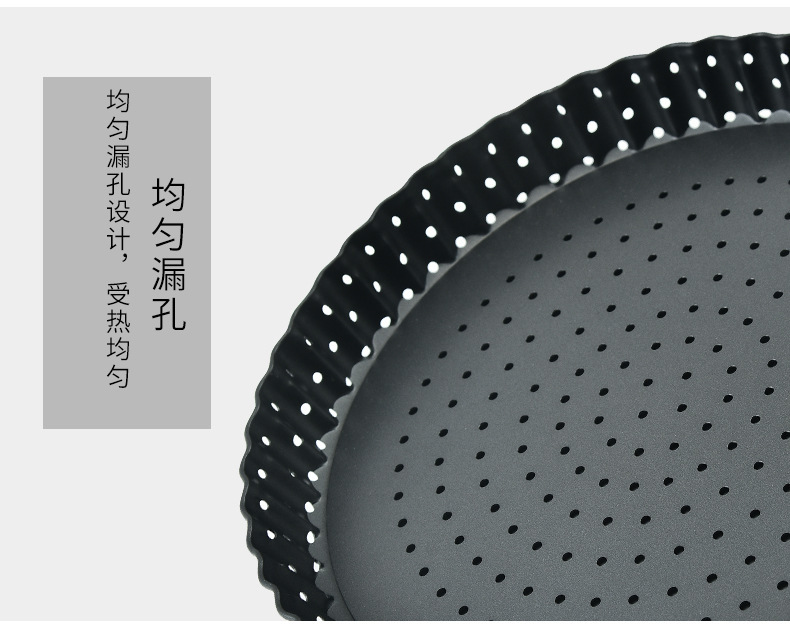 跨境爆款打孔披萨盘 碳钢加厚不沾活底Pizza盘 皮脆烘焙模具烤盘详情9