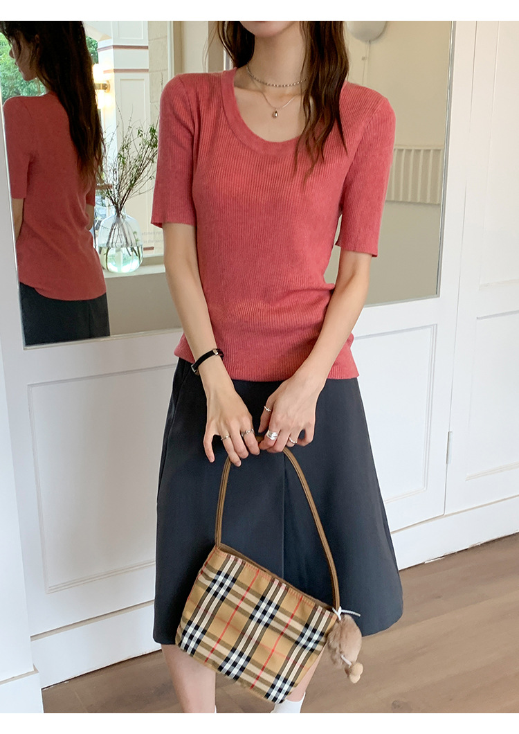 U领冰丝针织衫短袖女修身夏季基础短款T恤上衣2025新款详情27