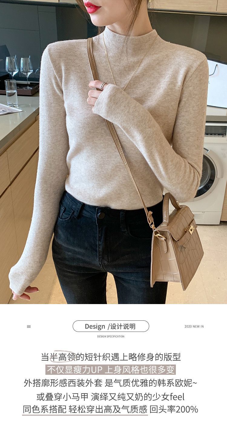 The semi-high-neck sweater is a new style for women in 2025. It can be paired with a knitted base layer for a slimming and form-fitting long-sleeved, versatile and stylish top pic 1