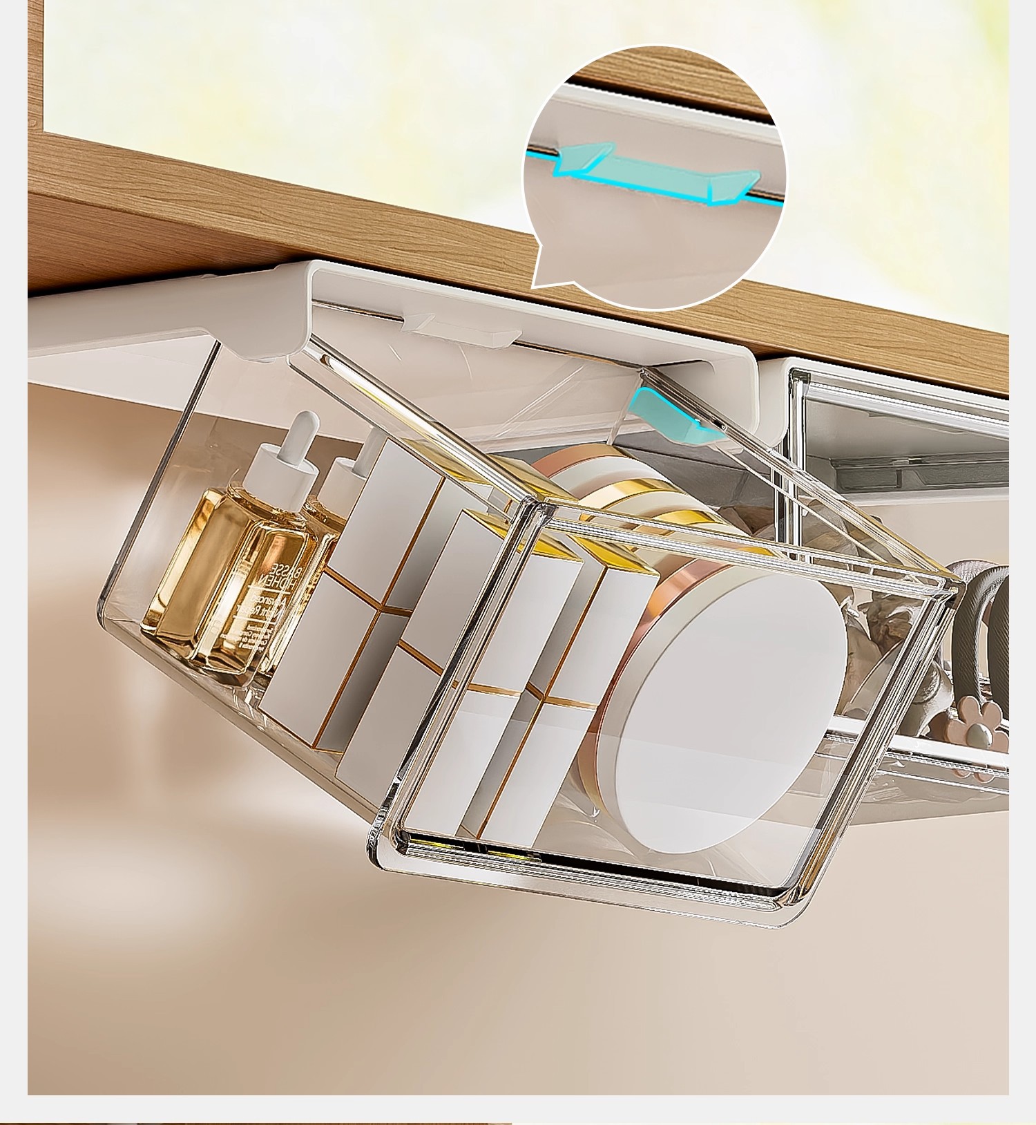 镜柜下抽屉式收纳盒卫生间收纳工具化妆品卸妆棉签口红壁挂置物架详情12