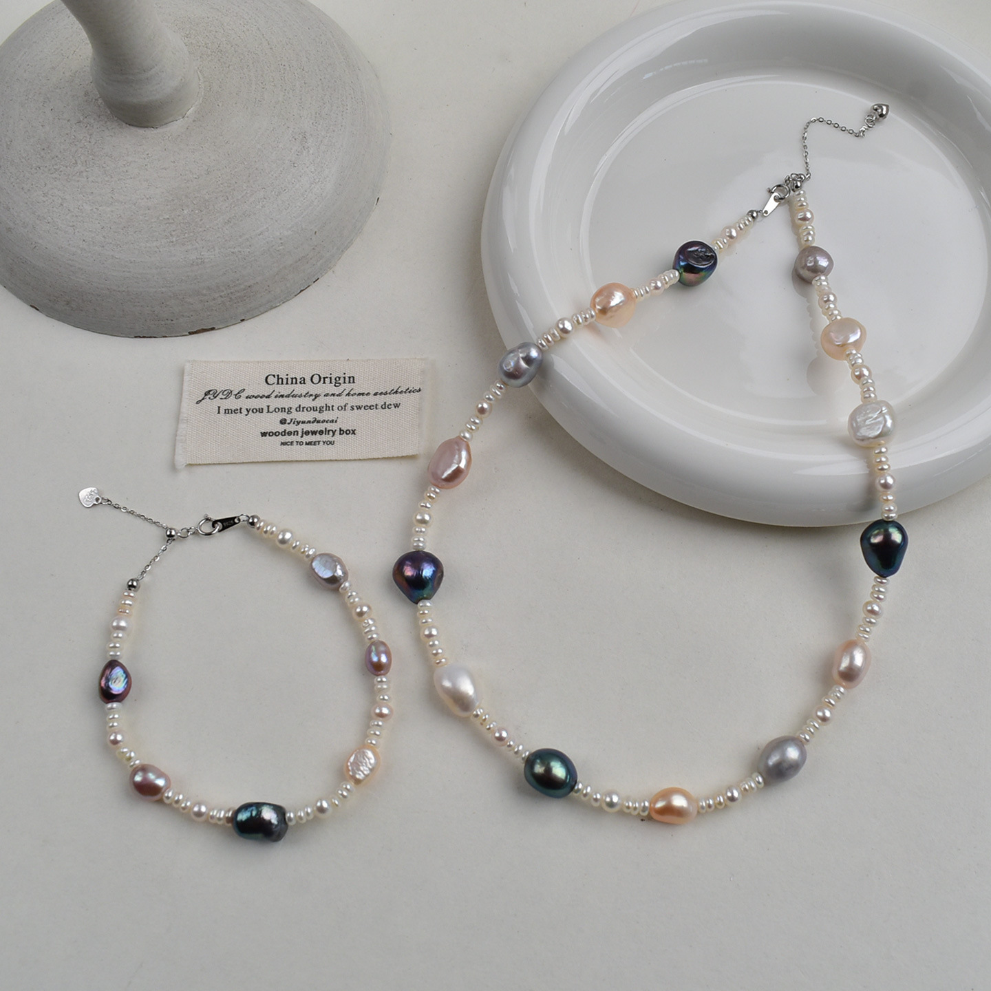 天然淡水珍珠饰品套装925银高品质巴洛克异形珍珠项链手链批发详情5