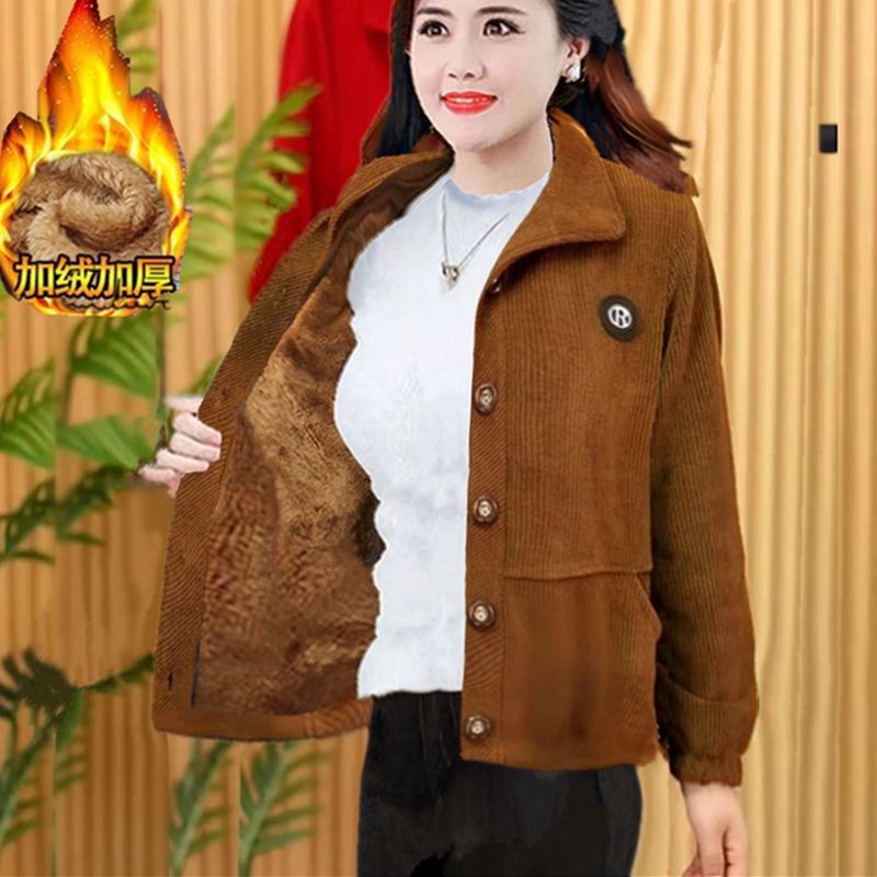 洋气妈妈秋冬加绒外套中老年女装休闲短款外套奶奶装秋冬季夹克衫详情4