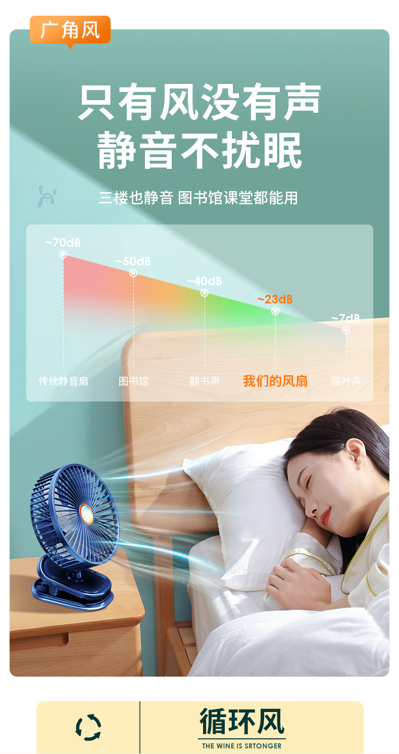 夹式小风扇充电式学生宿舍床上夹子电风扇小型台式桌面静音大风力详情12