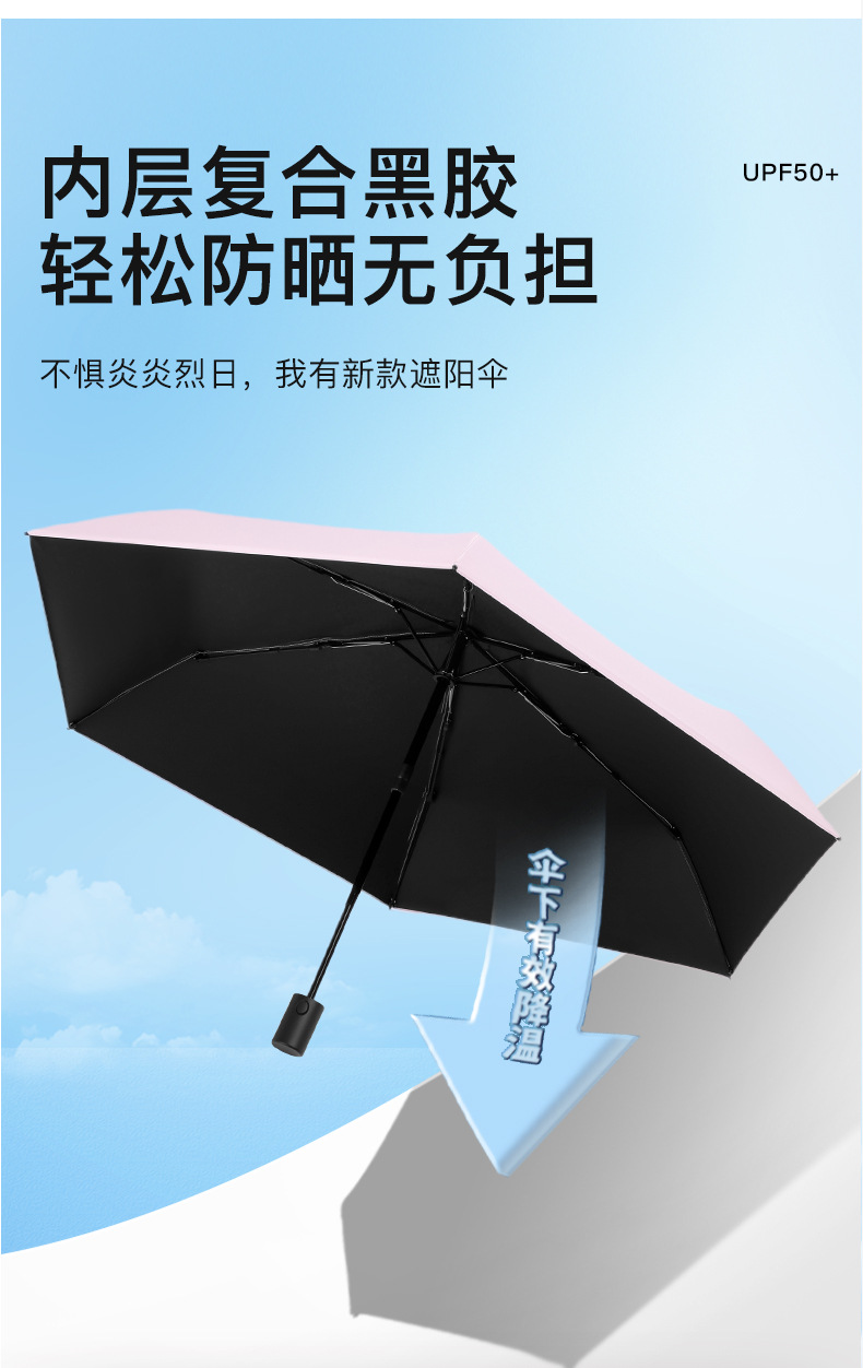 Ultra-light, retractable, safe, anti-rebound, automatic all-weather umbrella, UV-resistant black rubber sun protection and shading sun umbrella pic 6