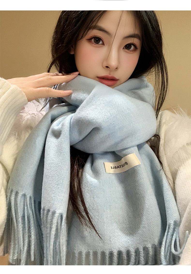 2025新款纯色围巾秋冬双面披肩女百搭氛围感流苏加厚保暖围脖批发详情6