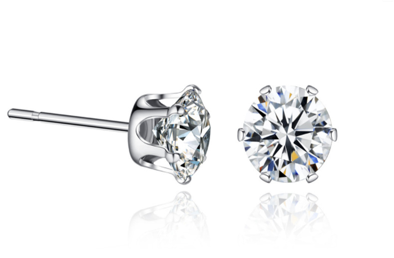 批发外贸皇冠不锈钢锆石耳钉六爪小耳钉耳饰钛钢耳骨钉女流行饰品详情3