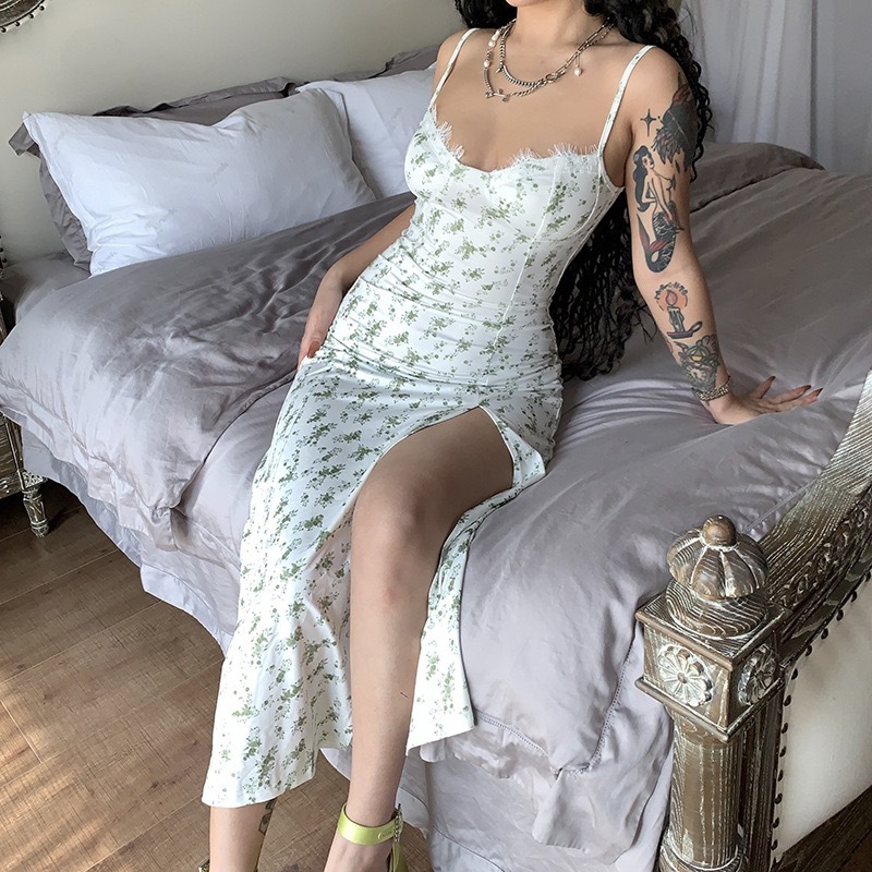 2024欧美风春季时尚新款小碎花开叉吊带连衣裙亚马逊外贸批发女装详情17