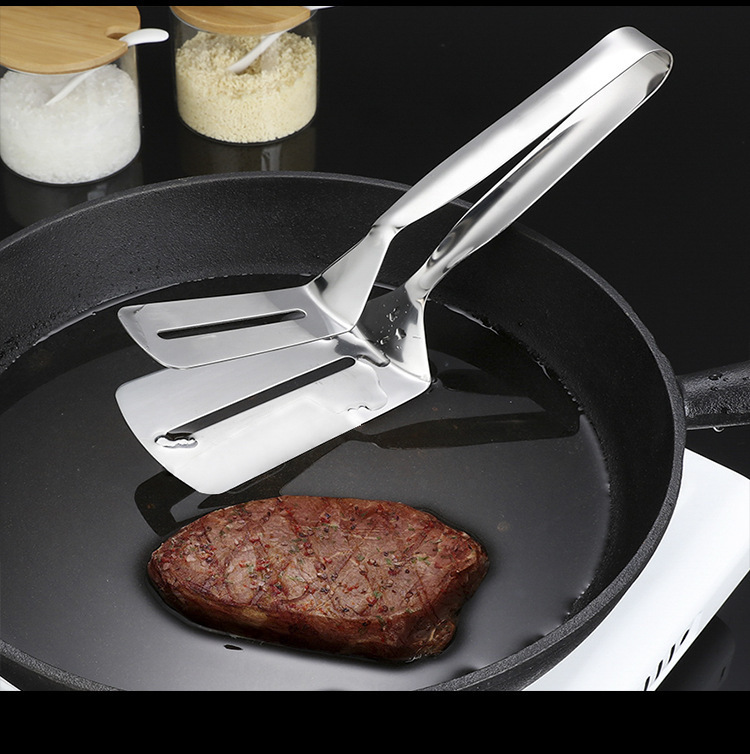 304 stainless steel food tongs, steak tongs, food barbecue tongs, kitchen bread tongs, hand-held pancake spatulas, thickened pic 14