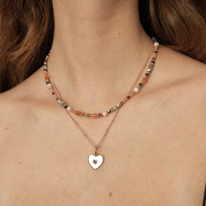 吴昕同款双层爱心天然石项链小众度假风独特简约叠戴高级感颈链女详情4