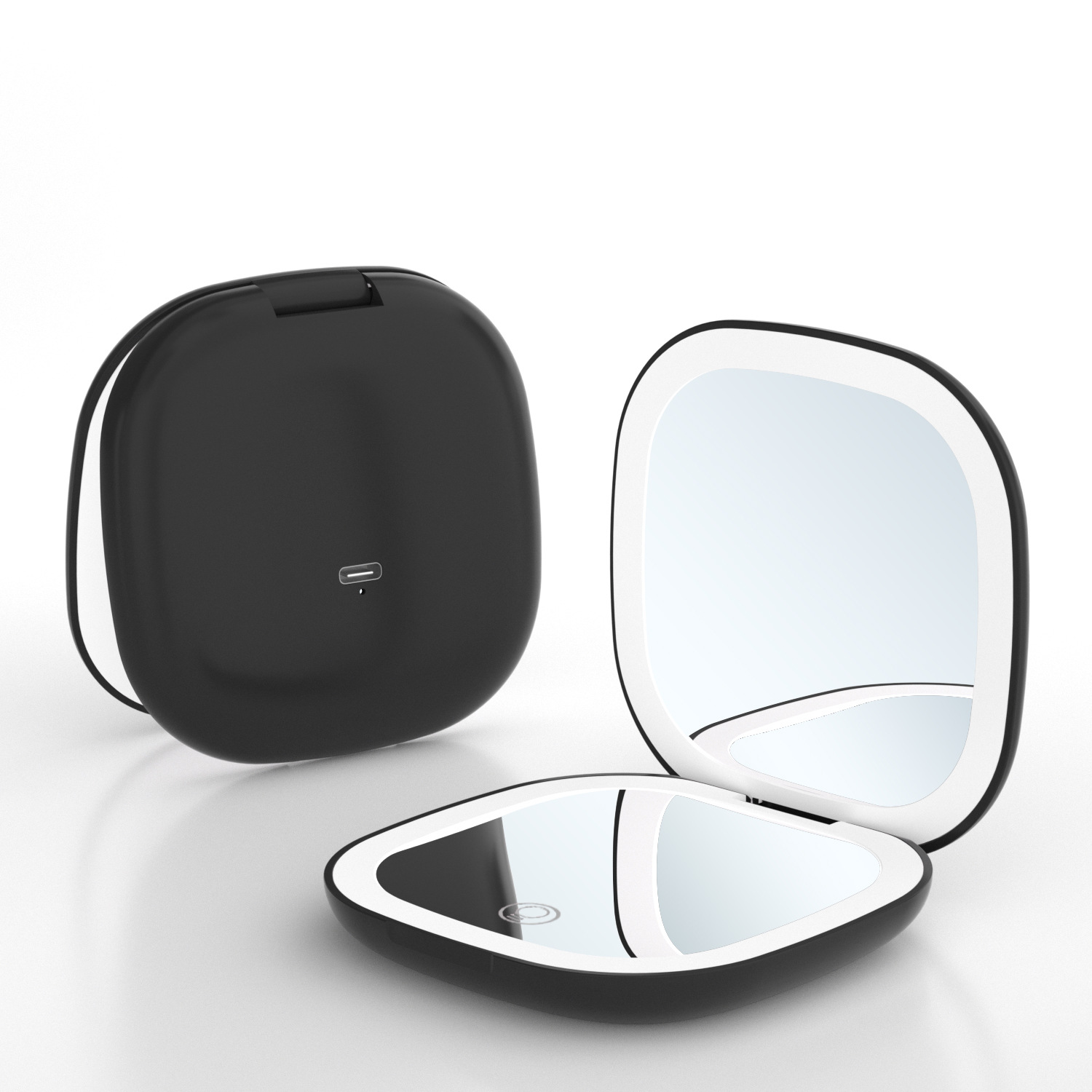 Wholesale of portable led makeup mirrors with double-sided lights and three-color light, foldable handheld USB charging small mirrors pic 16