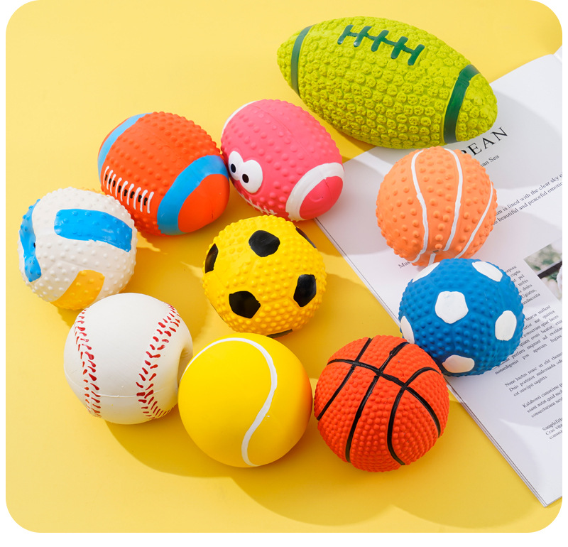 Latex toys, sound-making high-elastic cotton-filled latex pet football, sound-making football, dog teething toy ball pic 17