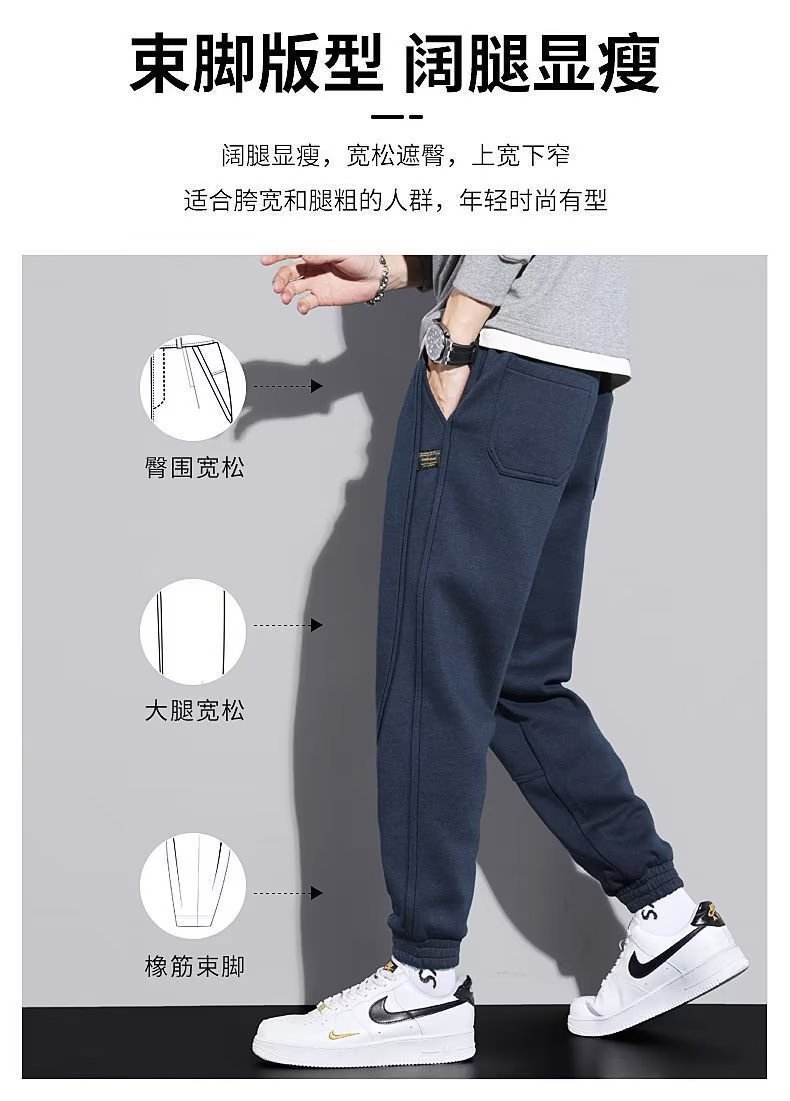 休闲卫裤男士春秋款宽松束脚裤秋季抽绳弹力针织运动裤子潮男长裤详情4