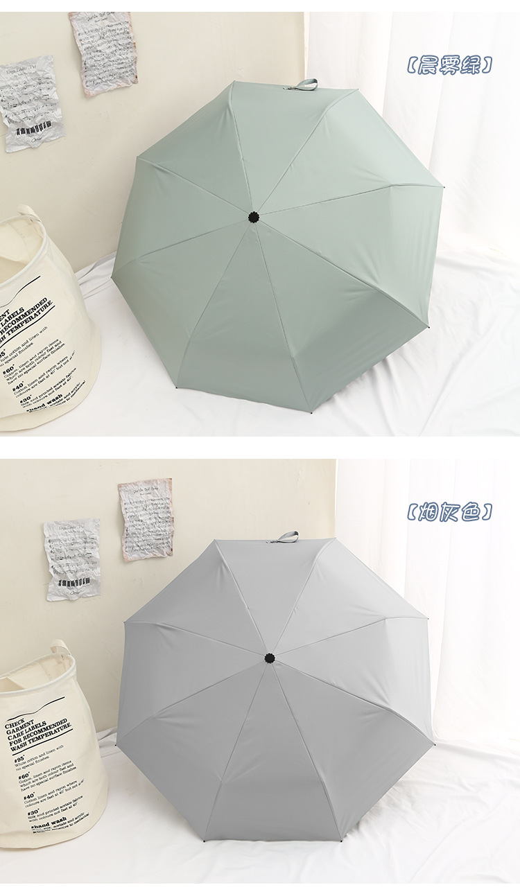 8骨手开简约实木手柄黑胶遮阳伞三折太阳伞雨伞印logo广告雨伞详情29
