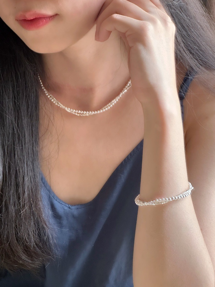 The entire S925 sterling silver Shijia pearl wound necklace features a niche design for women, a neckchain, a collarbone chain, and a light luxury chain pic 7