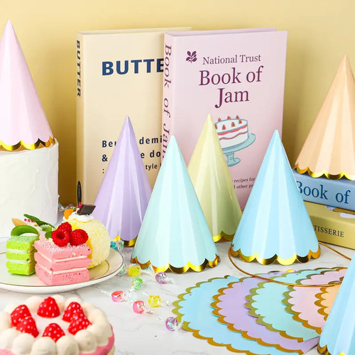 生日派对马卡龙烫金花边纸帽聚会装饰用品尖角帽儿童装饰生日帽子详情8