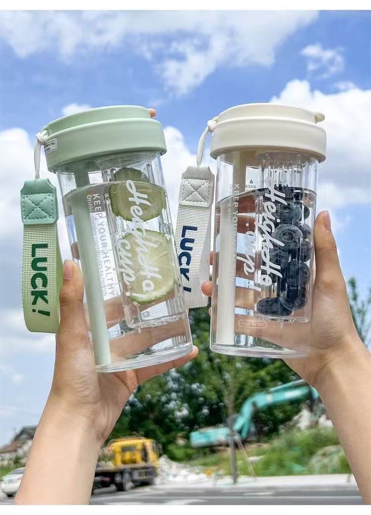 High appearance level high-temperature resistant water cup for girls, new straw cup, portable tea-water separation plastic water cup for male and female students pic 9