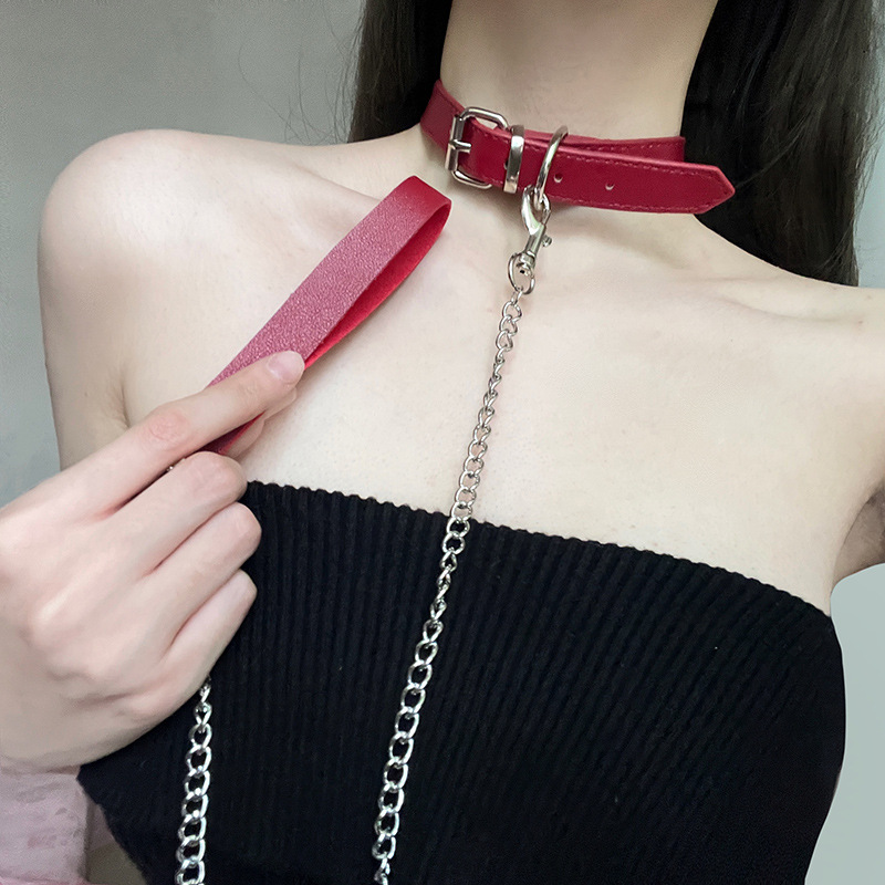红色牵引绳项链颈带项圈女性感choker链条脖圈颈链颈圈锁骨链颈环详情6