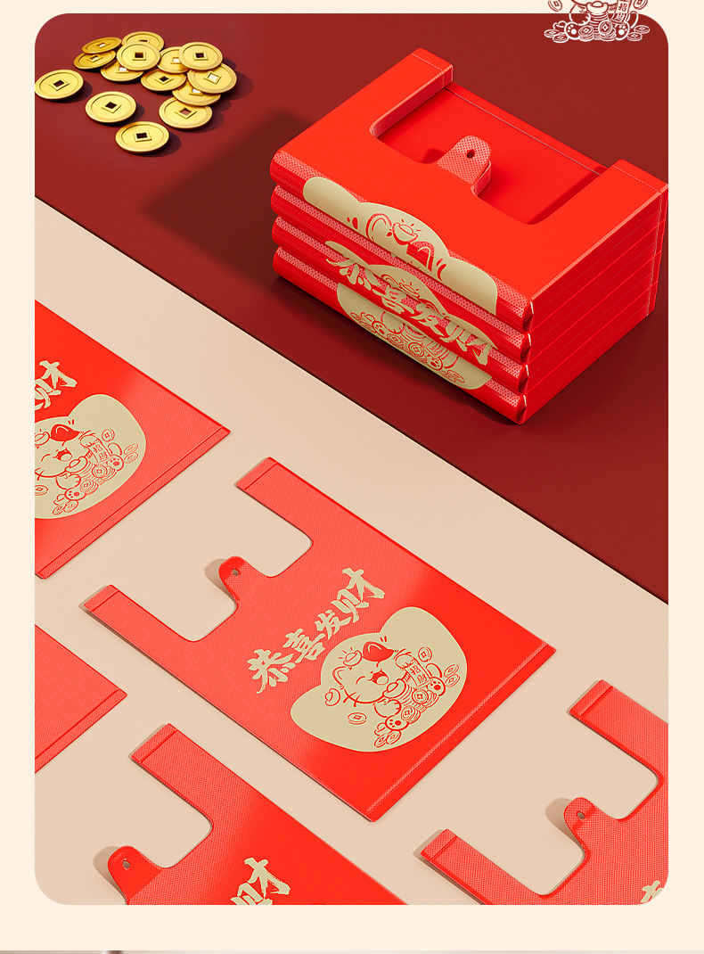 垃圾袋新年家用加厚手提式中大号背心过年专用迎福招财猫塑料袋详情4