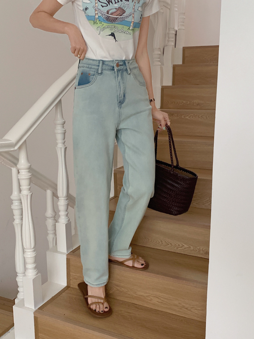 GAGD 海盐蓝窄版直筒牛仔裤女 夏日限定色复古做旧直筒牛仔烟管裤详情12