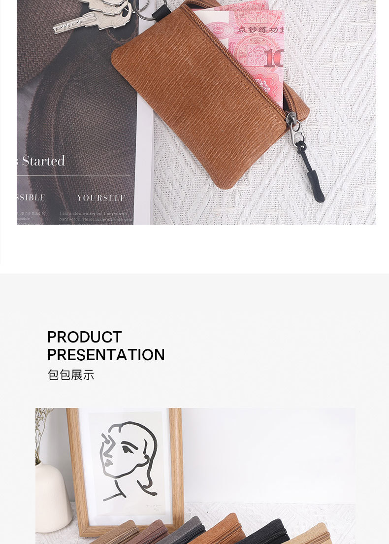 帆布小钱包零钱包便携小包挂绳挂扣女士钱包硬币钥匙卡包收纳包详情9