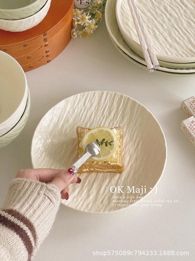 ins tableware, cream-colored ceramic plates, high-end home steak, Western meal plates, straw hat plates, dessert breakfast plates pic 8