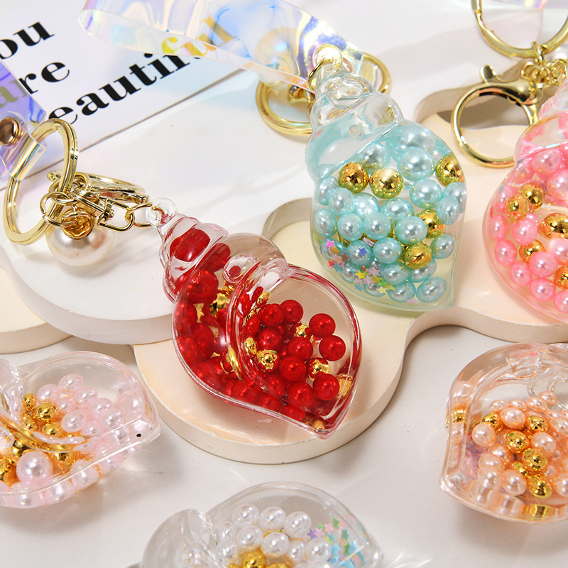 流沙瓶热卖创意个性海边珍珠小海螺钥匙扣亚克力汽车包包挂件挂饰详情4