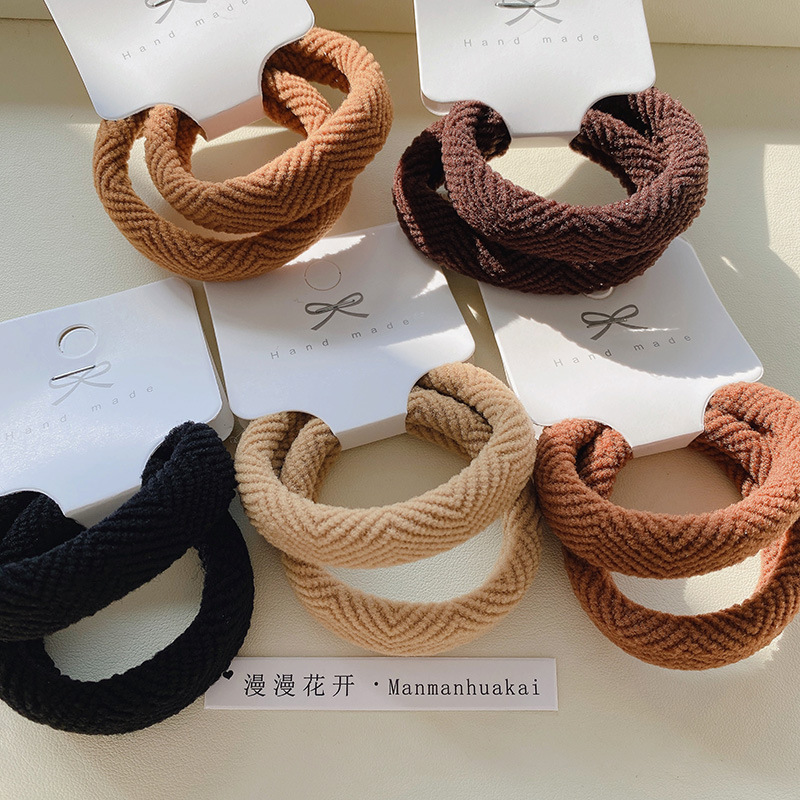 Wholesale of 2-piece high-quality Korean-style high-elasticity printed towel loops and hair bands, simple and elegant hair ties, and leather bands pic 3