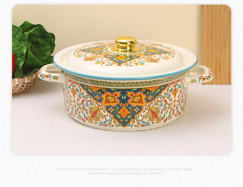 土耳其炖锅珐琅搪瓷鸟语花香搪瓷双耳炖锅汤锅加厚搪瓷盆批发详情14
