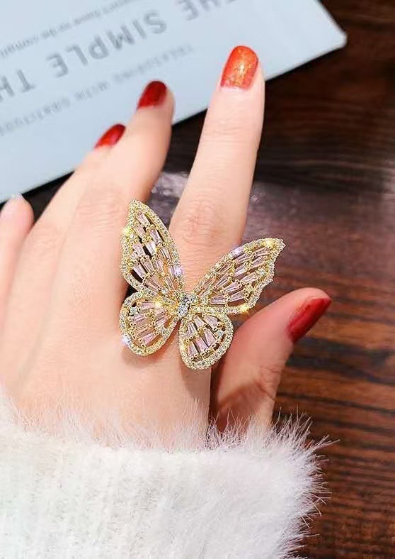 A super ethereal and luxurious zircon butterfly opening ring, a trendy and light luxury index finger ring from Europe and America, with a unique and high-end feel, is a versatile accessory pic 6