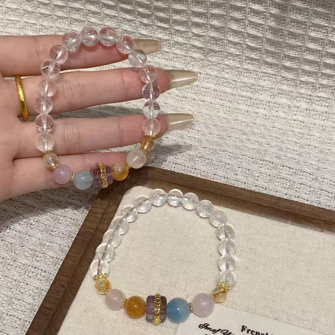 白水晶手链女和田玉海蓝宝南红玛瑙蜜蜡小众轻奢精致手串紫水晶手详情3