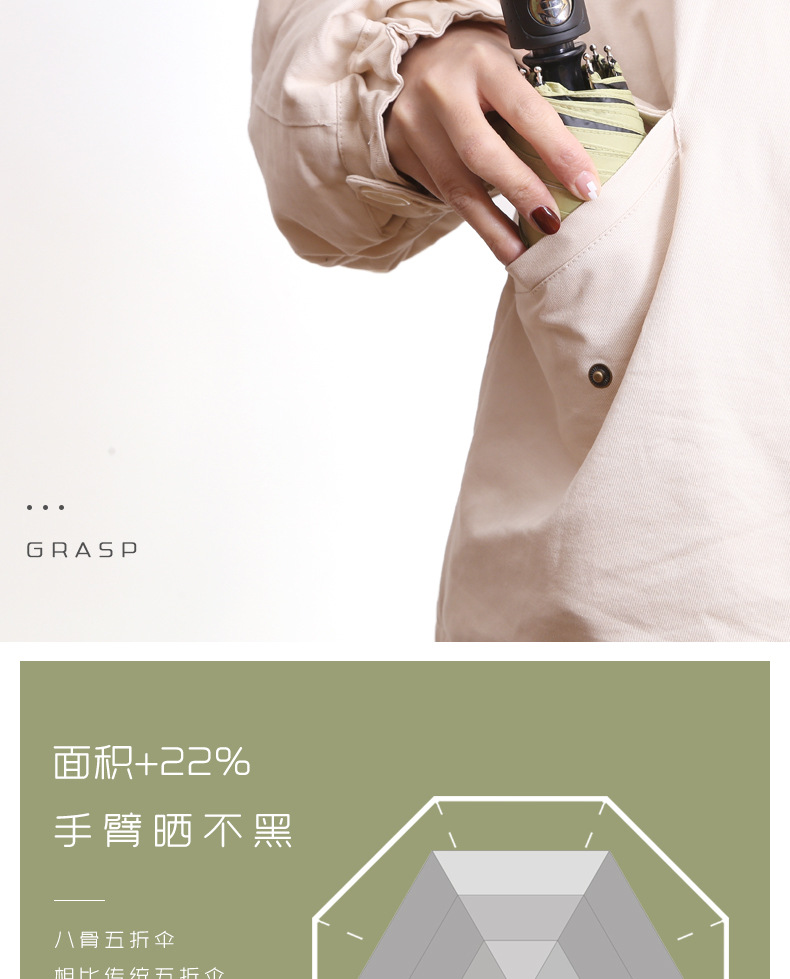 五折自动太阳伞雨伞女防晒防紫外线遮阳伞小清新晴雨两用伞折叠伞详情17