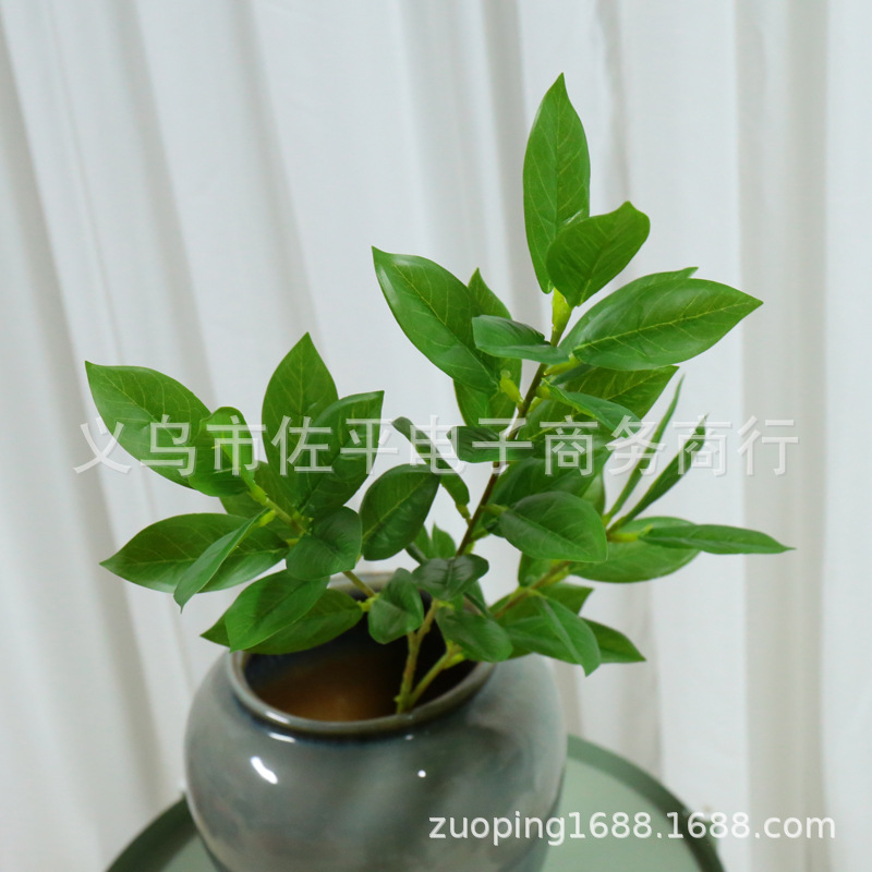 3叉柠檬叶发财树招财叶仿真树枝绿色叶子家居客厅插花装饰摆件详情3