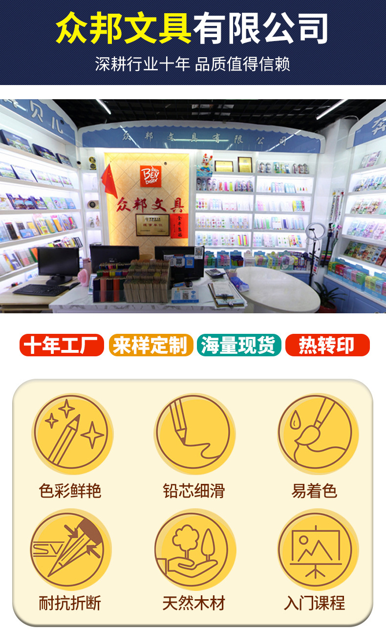 卡通高颜值铅笔12支盒装2b铅笔学生儿童绘画带橡皮头文具用品批发详情1