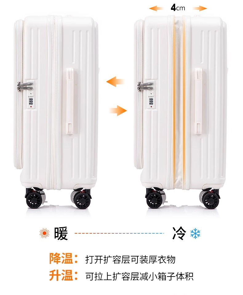 新款侧开口行李箱 拉杆箱20寸登机箱静音万向轮旅行箱男女密码箱详情8