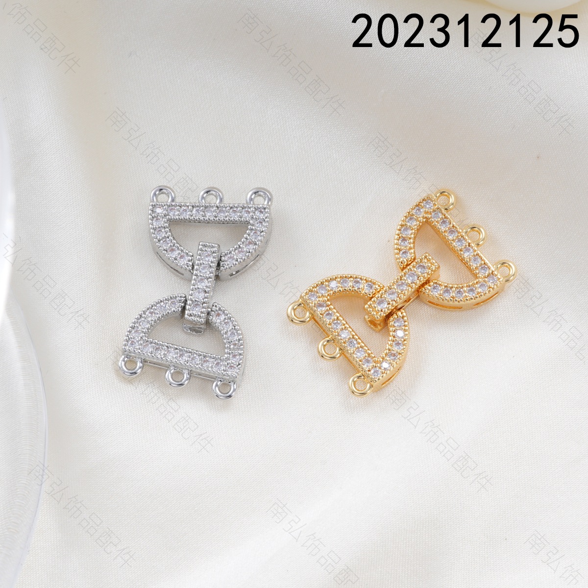 Copper plated with real gold for color retention, fully set with zirconium lock-shaped OT buckle, pearl connecting buckle, bracelet, necklace buckle, DIY accessory pic 2